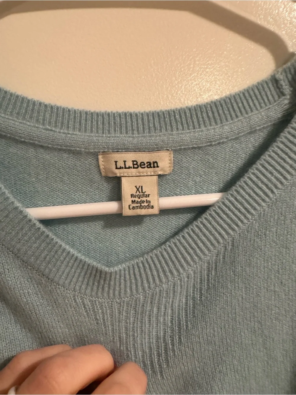 L.L. Bean Light Blue Crewneck Short-Sleeve Sweater, 100% cashmere